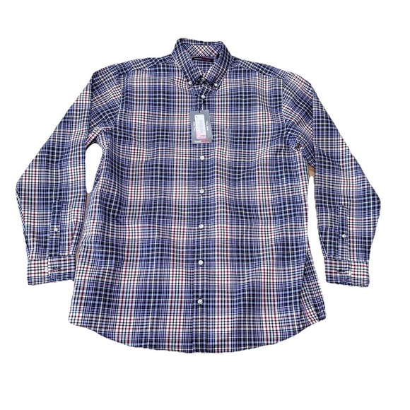 ROUNDTREE & YORKE Men Plaid travelSMART LT LG-Tall Shirt Red Blue  NWT $69 - Picture 3 of 9